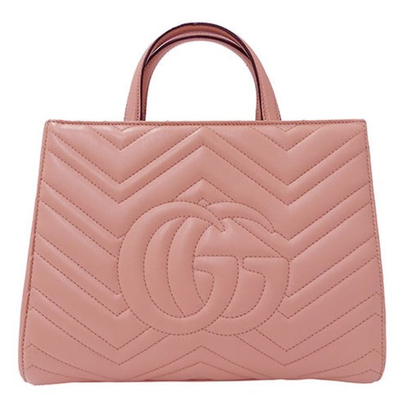 GUCCI Bag Women's Handbag Shoulder 2way Leather GG Marmont Pink 448054 Quilted - Picture 3 of 16